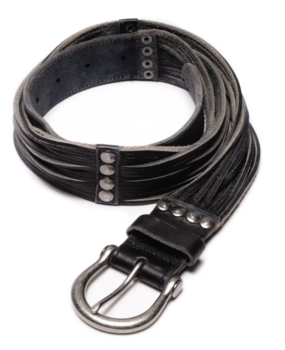 No faith studios serpentine lines fringed rivets old belt first layer cowhide handmade belt