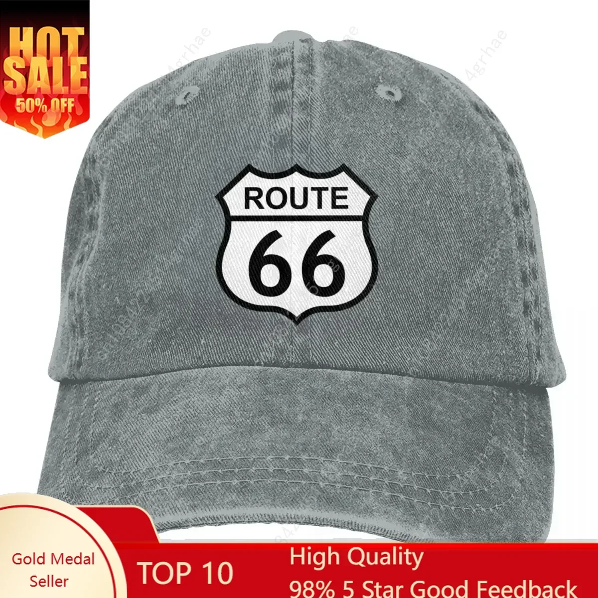 

Route 66 Sign Baseball Cap Merch Casual Distressed Washed Route66 Merch Hat Men Women