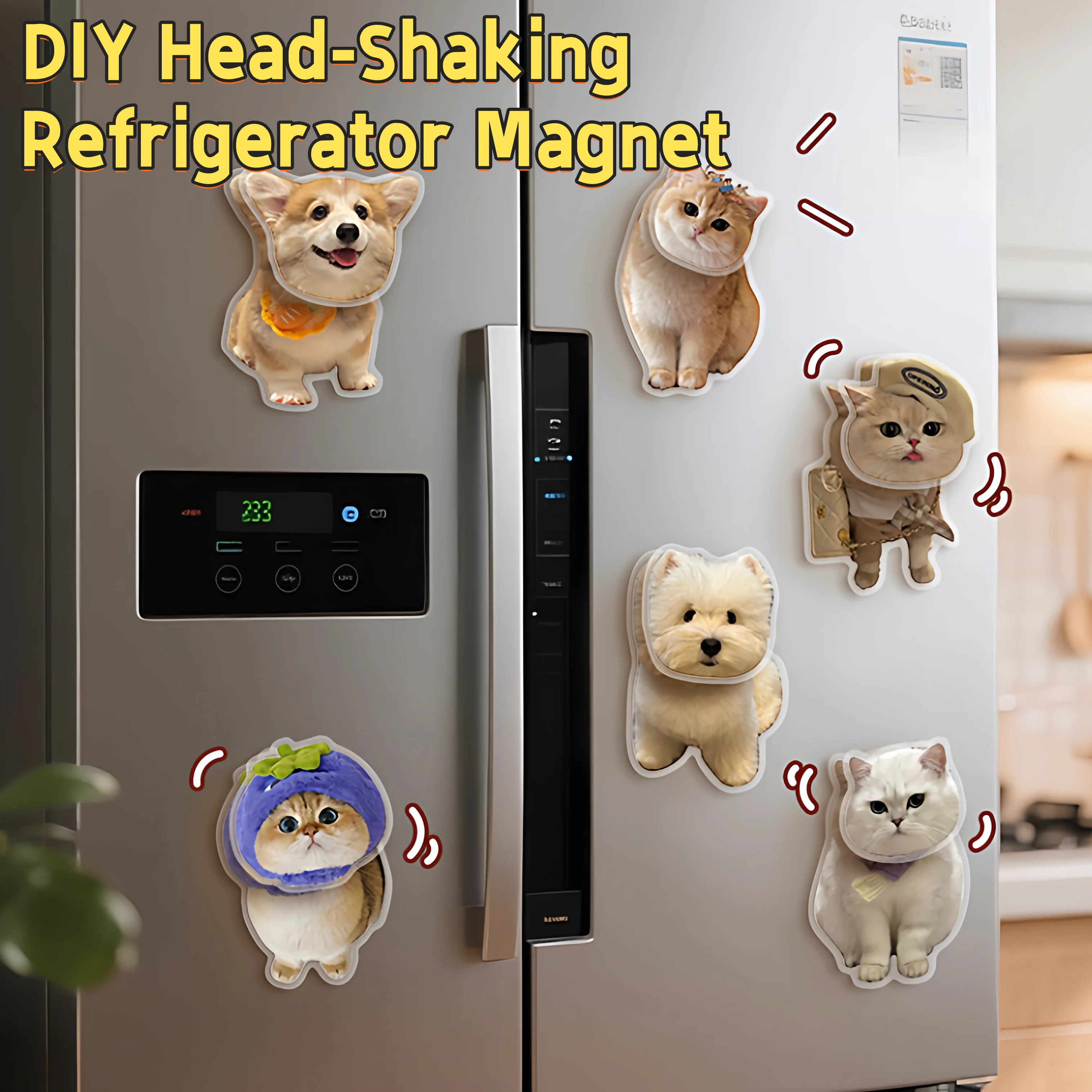 

DIY pet head rotating fridge magnet, personalized custom acrylic photo, home decor with cat and dog patterns, a gift for friends