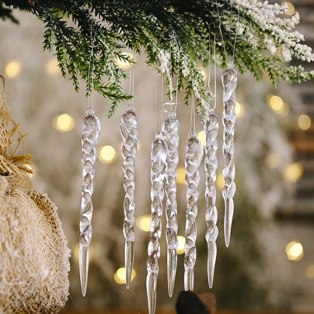 12/60PC Icicles Christmas Ornaments Hanging Christmas Tree Icicles Pendant Decorative for Xmas Holiday Wedding Party Decorations