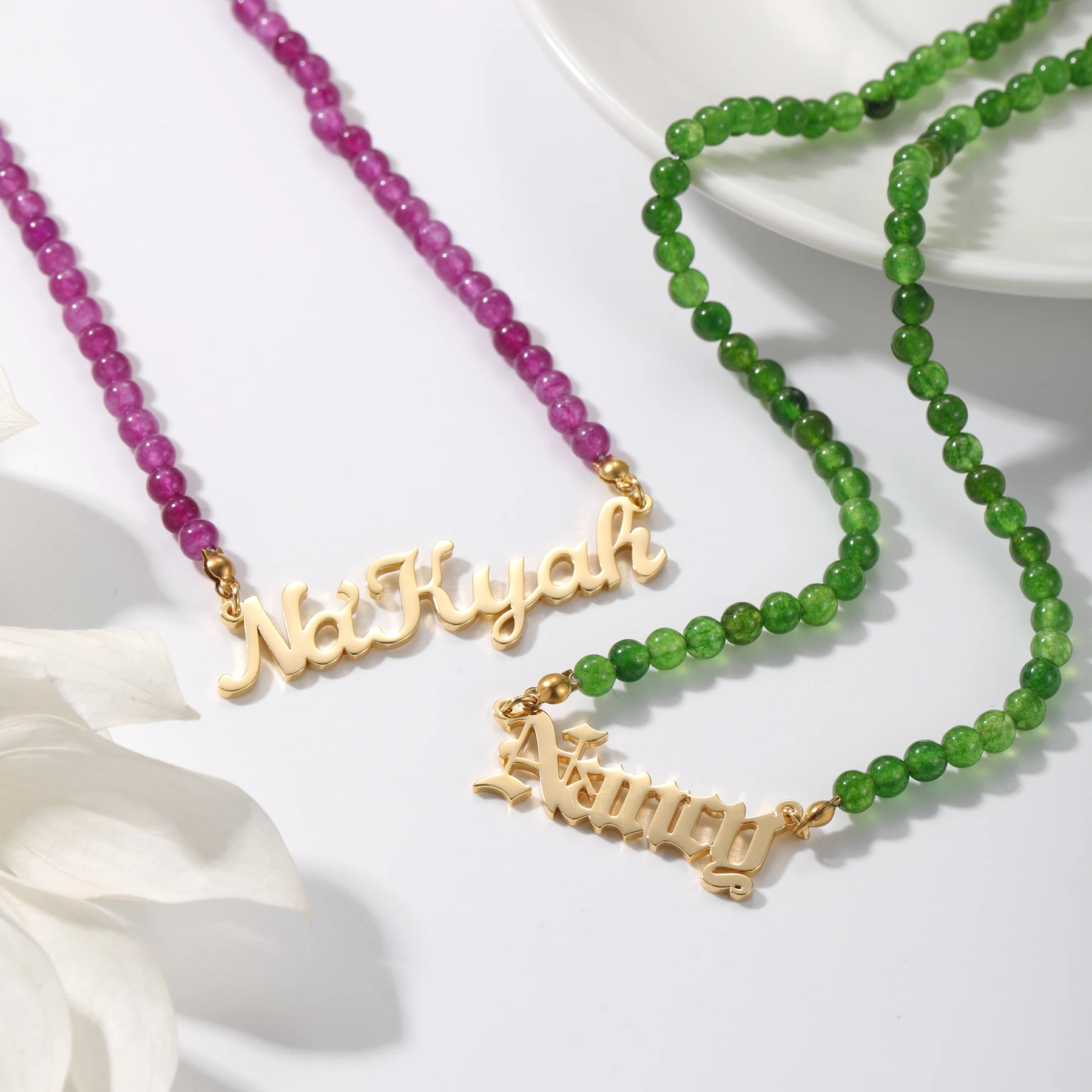 

Natural Crystal Bead Name Necklace Luxury Handmade Birthstone Beads Custom Name Necklace Personalized Bead Gift for Her Jewelry