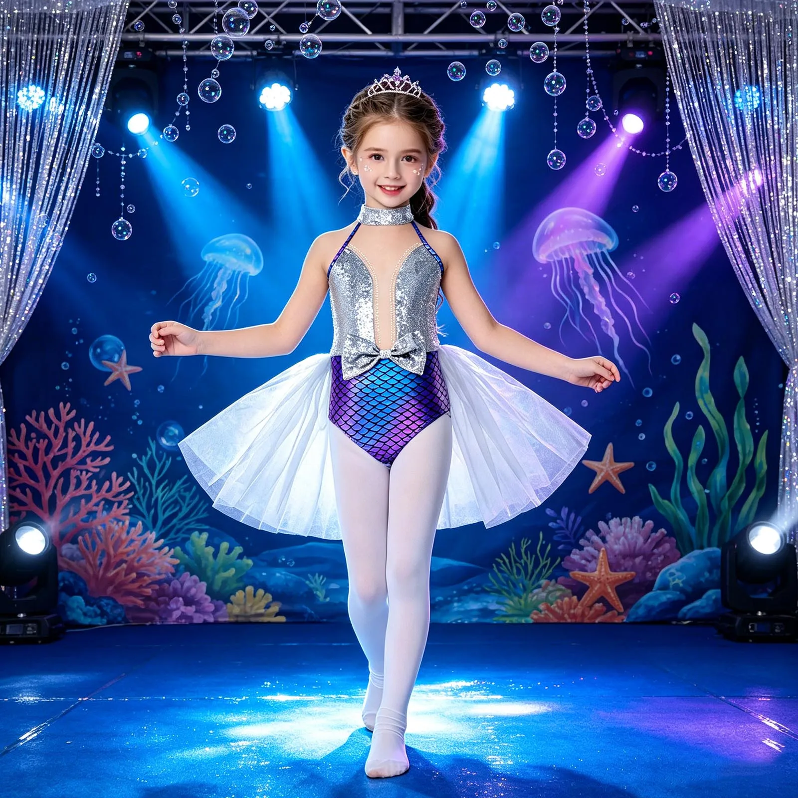 Kids Girls Tulle Sleeveless Ballet Dance Leotard Sequin Dress Halloween Performance Clothes Figure Roller Skating Bodysuit