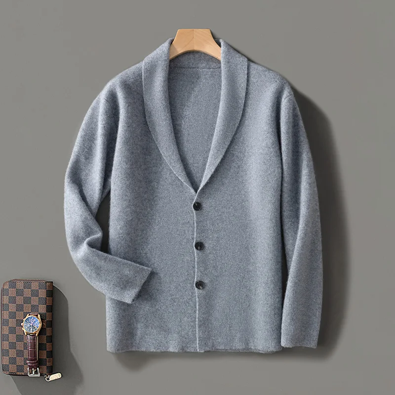 Loose Fall/winter new 100% Merino wool cashmere Cardigan Men's V-neck cardigan warm bottom knit shirt top