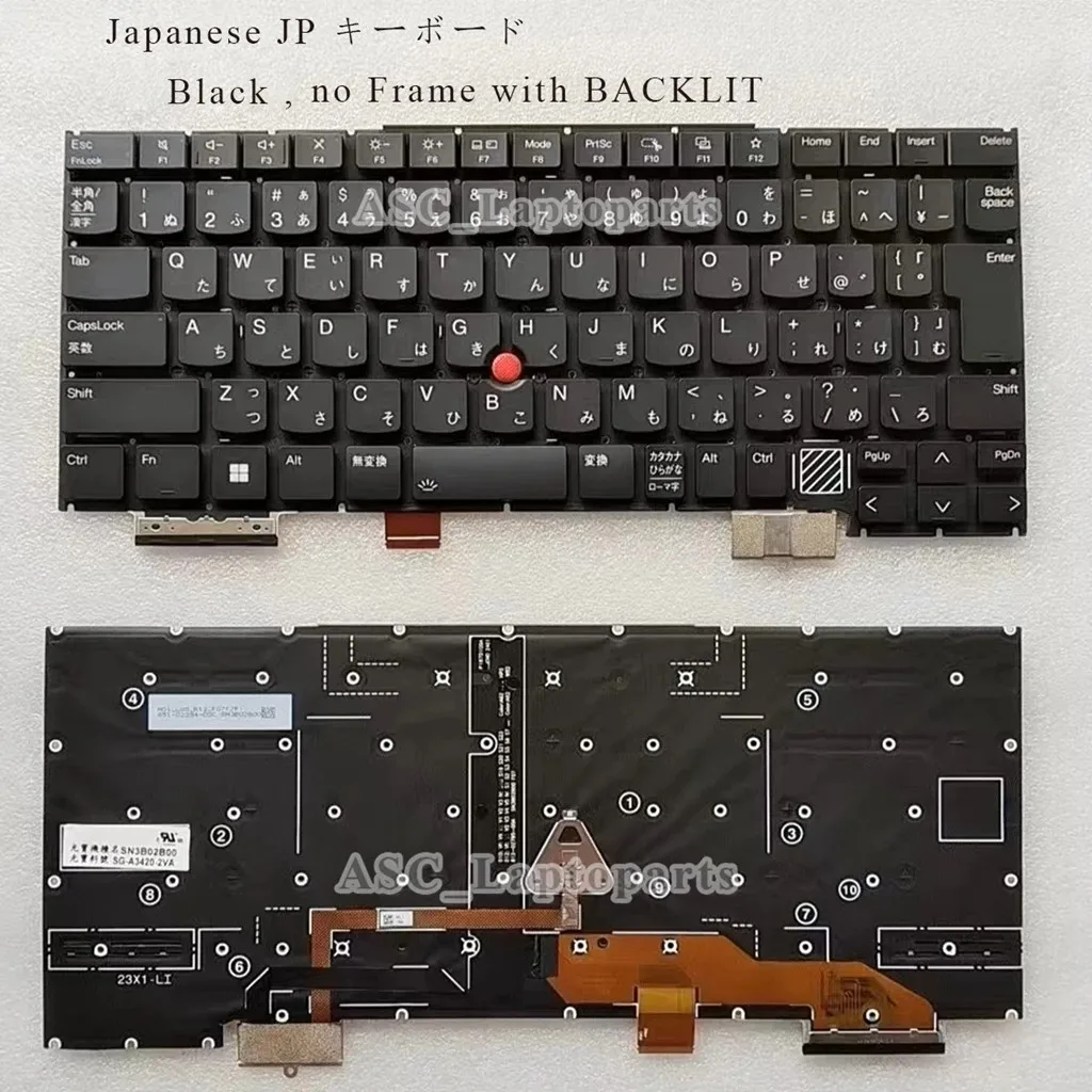 New JP Swiss UK US QWERTY Keyboard for Lenovo ThinkPad X1 Carbon 12th Gen 2024 Type 21KC 21KD Black Without Frame, BACKLIT view 2