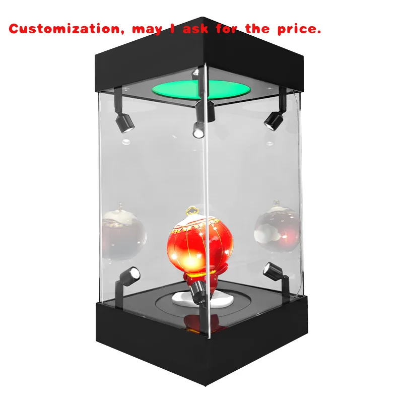 

custom.Premium Colorful RGB LED Lighted Acrylic Rotative Toy Figure Display Cases With Rotatable Base Mirror
