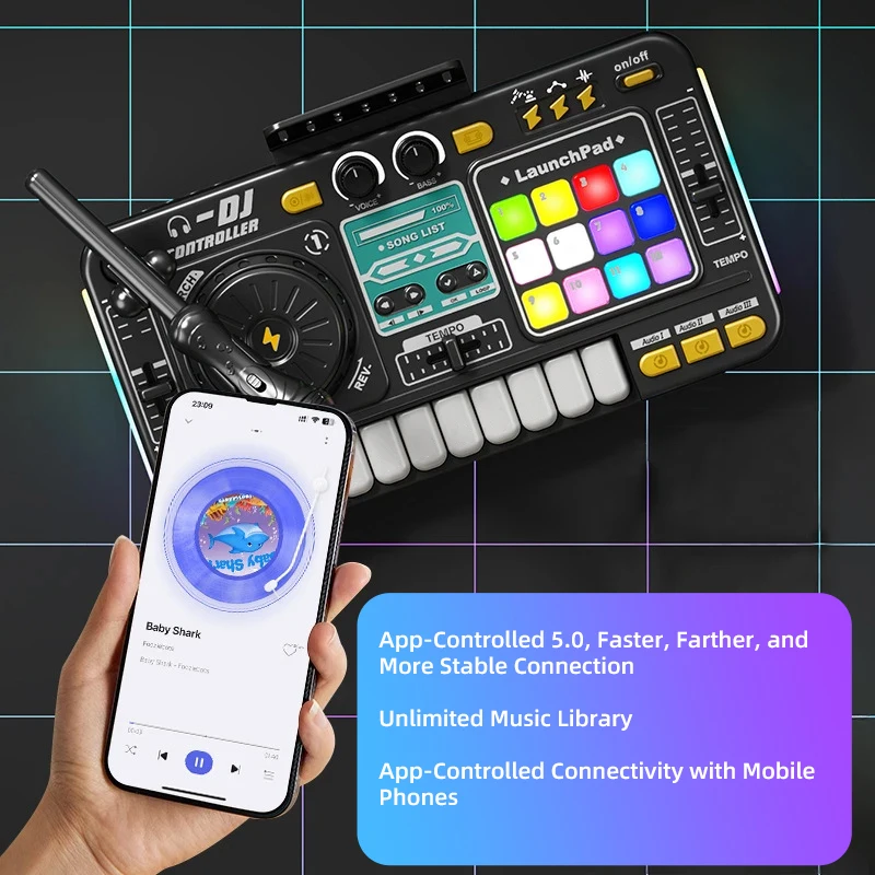 Mélangeur DJ avec Microphone, Simulation de chant Musical, plateau tournant à lumière LED, musique Junior, jouet éducatif pour enfants, cadeaux de noël