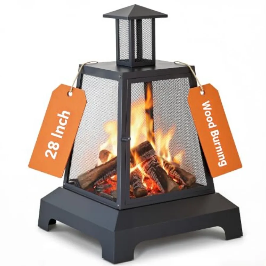 28 inch Fire Pit Outdoor for backyard use, stainless steel, black, weather-resistant and portable
