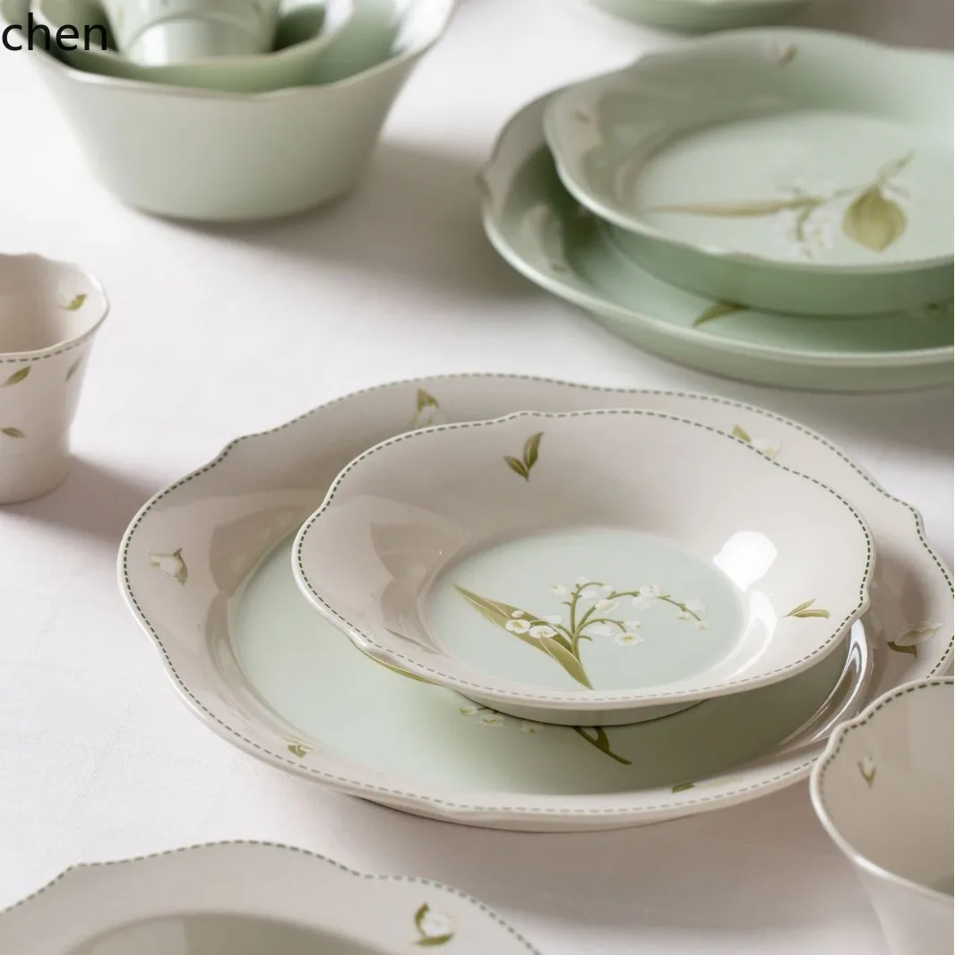 Picture 5: HYS lace lily of the valley ceramic plate - home tableware lace bowl & plate set
