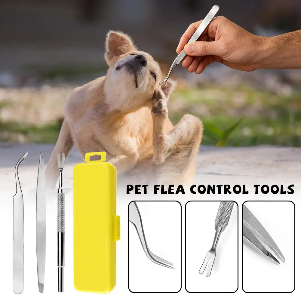 1 Set tragbares Zecken- und Flohentfernungswerkzeug mit Gabel und Pinzette, professioneller Zeckenextraktor aus Edelstahl für Menschen, Hunde und Katzen – Detail 6