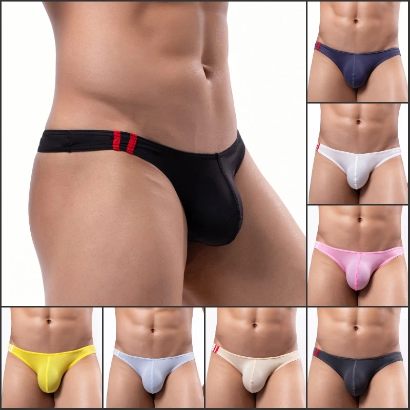 New Sexy Men\'s Thong Soft Breathable Silk Sexy Underwear Men\'s Hot Hips Up Transparent Jockstrap Sexy Colorful Undies Cueca