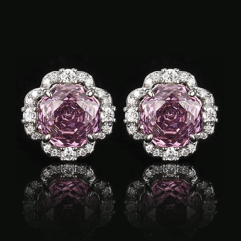 

Luxury Flower Pink Rose Cut Cubic Zirconia Jewelry Adjustable Ring Pendant Necklace Stud Earrings for Women Wedding Party Gift
