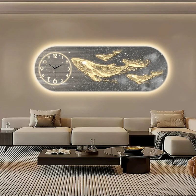 Light luxury living room decoration painting with clock background mural, creative bedroom, bedside lamp hanging painting