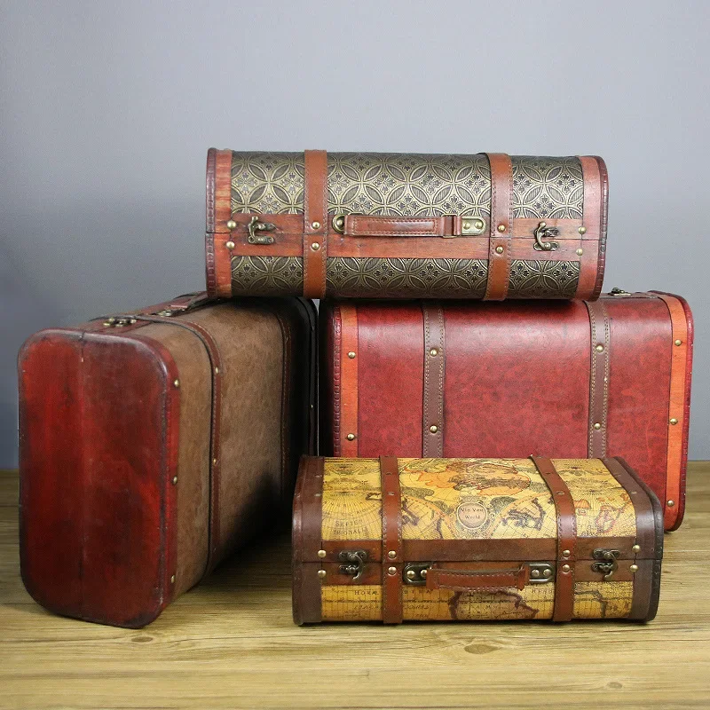 Retro Wooden Suitcase, Durable Travel Box, Distressed Vintage Travel Case for Storage, Luggage or Home Décor