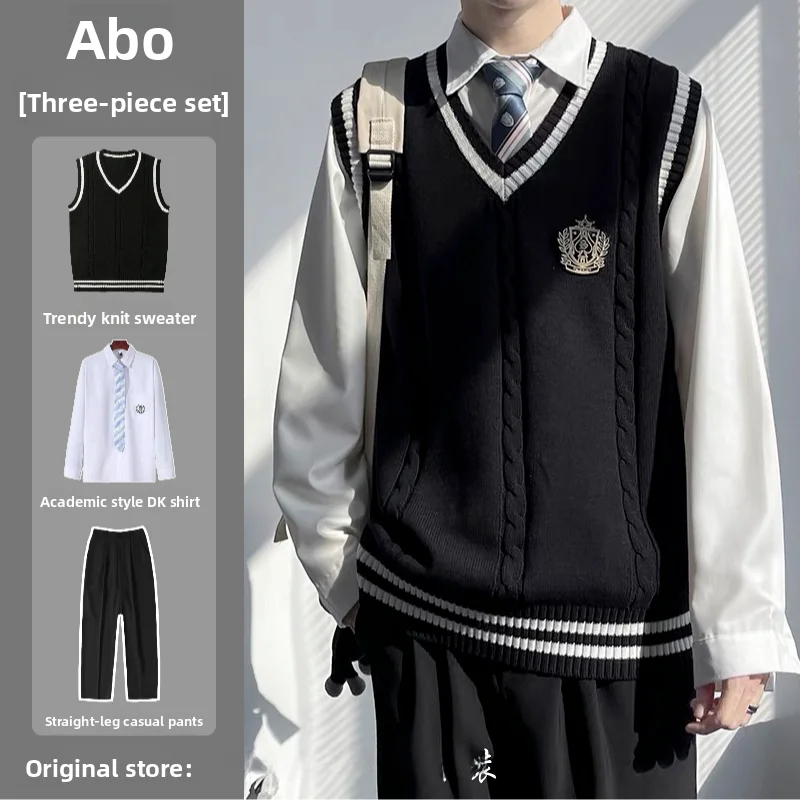 

Loose V-ne Knitted Sweater Vest Jaet Set College Sle Japanese JKDK orm ex Long Pants Autumn Faion Polyester