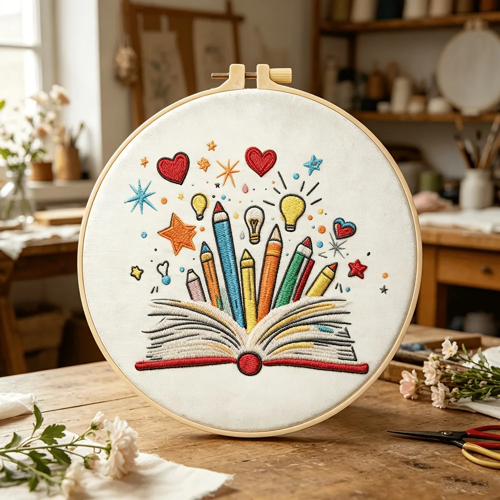 Embroidery Stitch Practice Kit For Adults Beginners Pre‑Printed Cloth Bamboo Hoop Thread Needles Hand‑Stitching Learning Craft