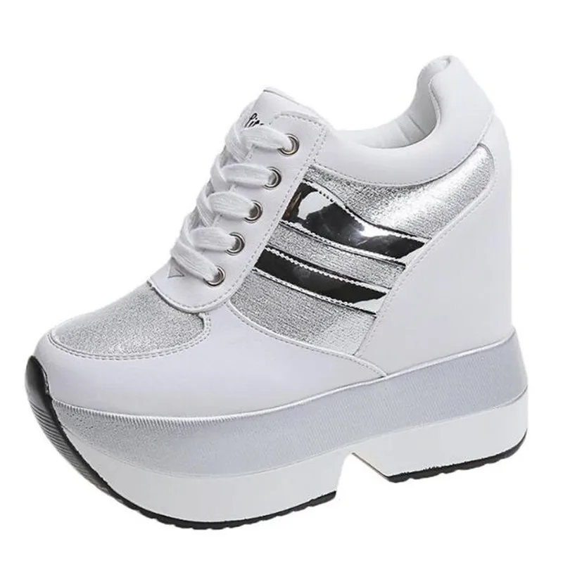 Luxus Herbst Frauen hohe Plattform Schuhe Höhe zunehmende Freizeit schuhe 12cm dicke Sohle Trainer atmungsaktive Schuhe Frauen Turnschuhe