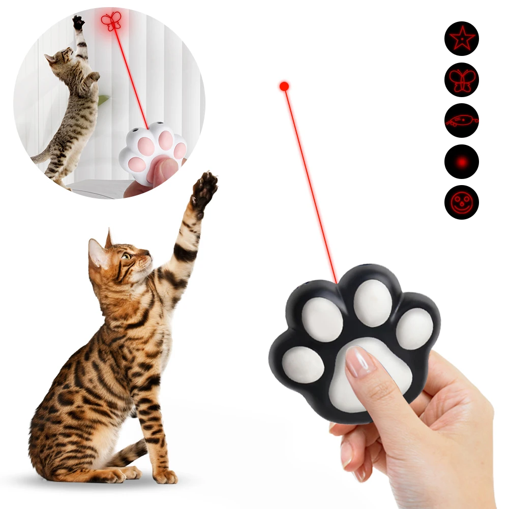 LED Cute Laser Transform Pattern Pet Cat Toys USB Rechargeable Toy Interactive Bright Animation Pointer Light Pen Training Toys