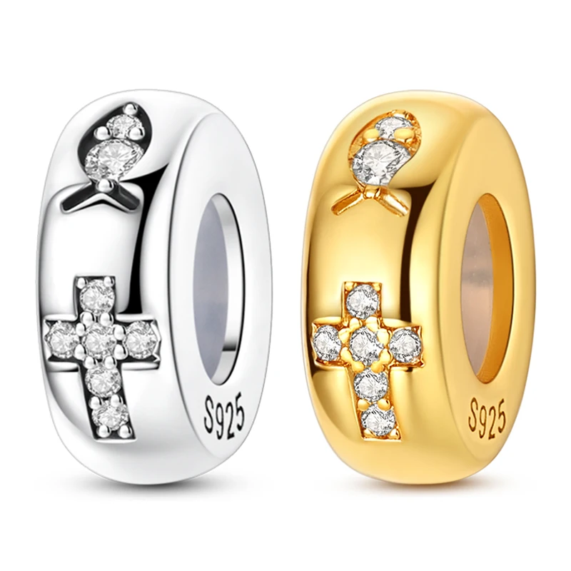 

Original 925 Sterling Silver Golden Cross Bead High Quality Fashion Fit Bracelet DIY For Women Fine Birthday Jewelry Gifts