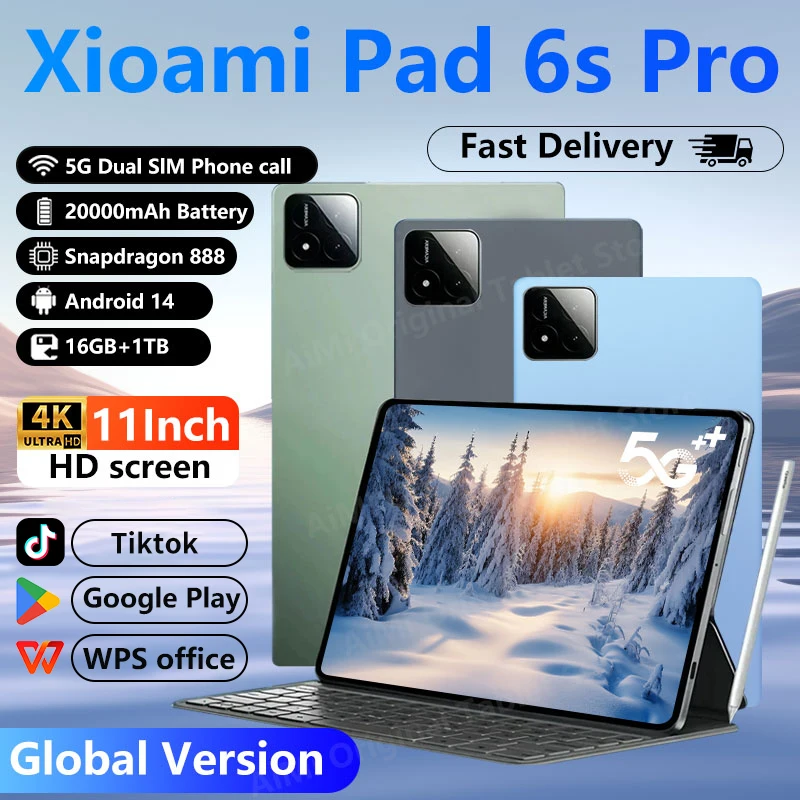 2024 Pad 6S Pro Android 14 11inch HD 4K Original Global Version Tablet PC 16GB+1T 20000mAh GPS 5G Dual SIM Bluetooth WiFi Tablet