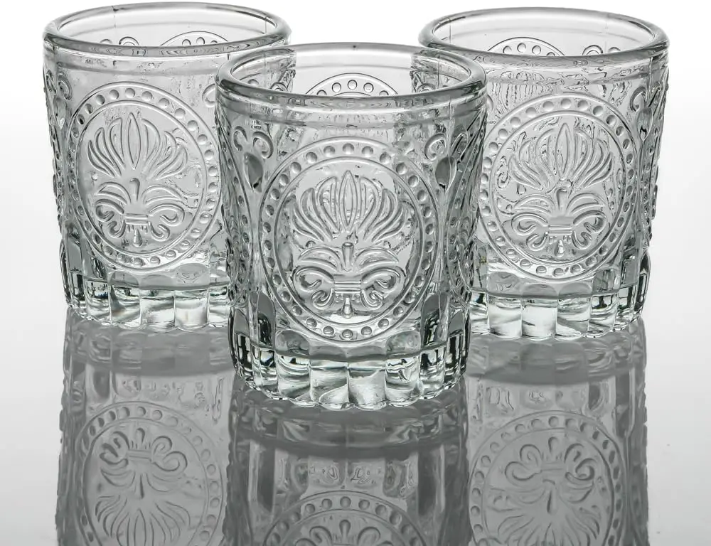 

Candle Holders Clear Textured Glass Set of 48 Thick Crystal Clear Premium Quality Glass Intricate Raised Texture Design