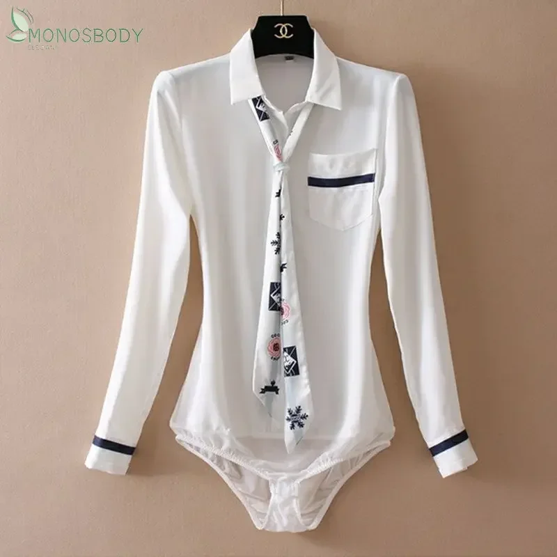 2024 Elegant Printing Bodysuits For Women Bow Tie Design Rompers Office Lady Blouses and Tops Overalls Business Work Outfits XL