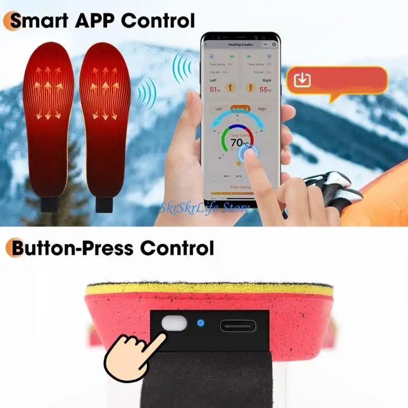 E65E Electric Heated Insoles with Remote Control Feet Warmer 3 Heat Setting Winter
