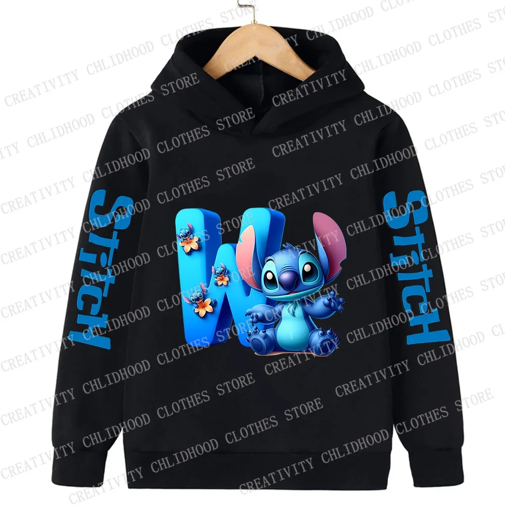 New Stitch Children Hoodies 26 English Letters ABCD Kids Pullover Casual Clothes Kid Girl Boy Cartoons Kawaii Tops Sweatshirts