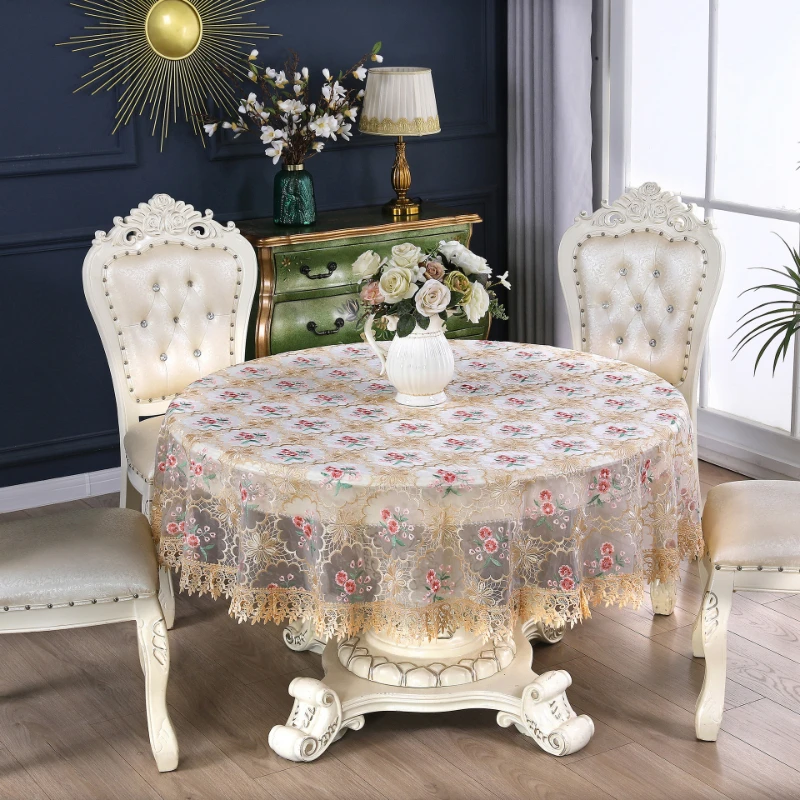 

Lace Embroidered Tablecloth Pastoral Style Tea Table Cloth Dining Table Decoration Beautification and Round Table Tablecloth