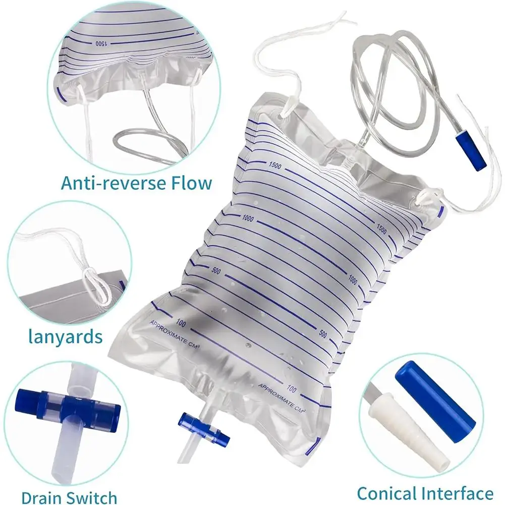 External Disposable Sterile Urine Bag 2000ml PVC Storage Urinary Drainage Sack Pee Collection Bags With Cross Valve Catheter