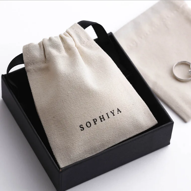 White Canvas Gift Bags Jewelry Packaging Drawstring Bag Cosmetic Soap Party Wedding Storage Custom Reusable Sachet Print Logo