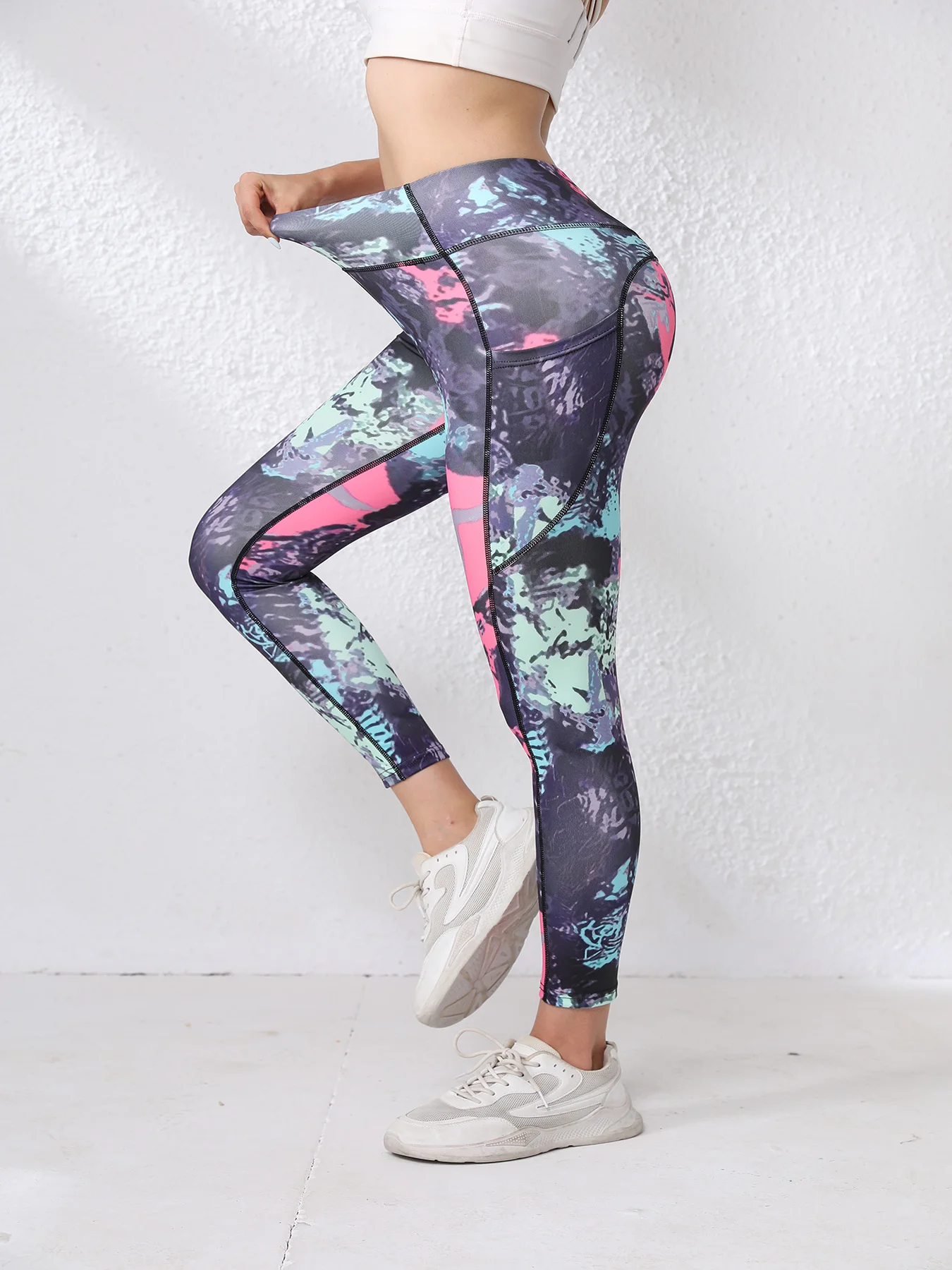 اليوغا طماق النساء زهرة عالية الخصر الرياضة طماق فتاة الجوارب رفع المدرب تشغيل السراويل تجريب البطن التحكم