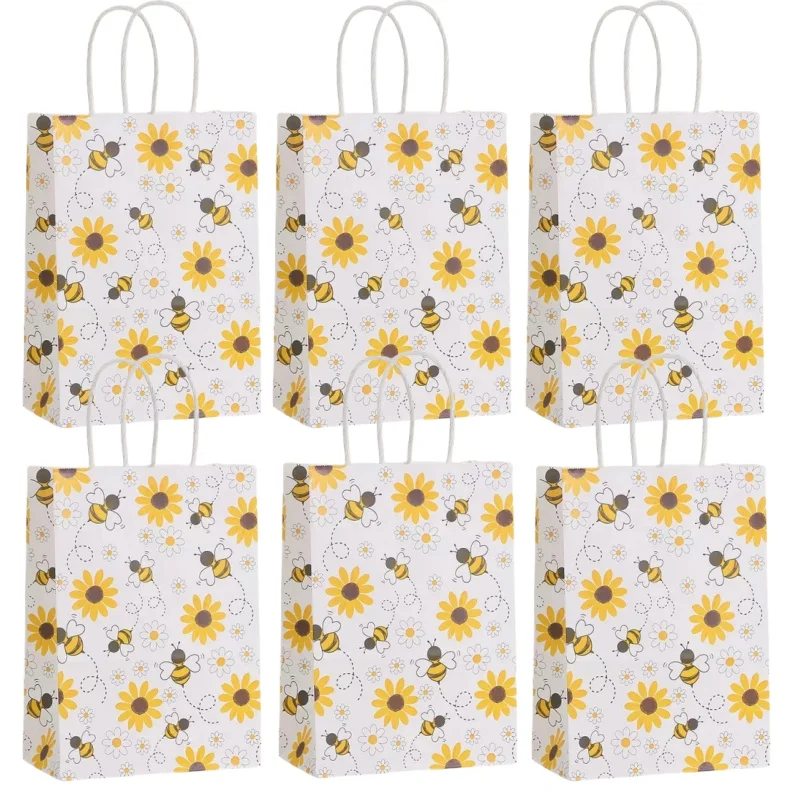 6/24 Stück Honigbienen-Geschenktüten mit Griffen, Bienenpapier, Süßigkeiten-Goodie-Beutel für Partygeschenke für Party-Dekoration, Geburtstag, Babyparty-Versorgung – Detail 2