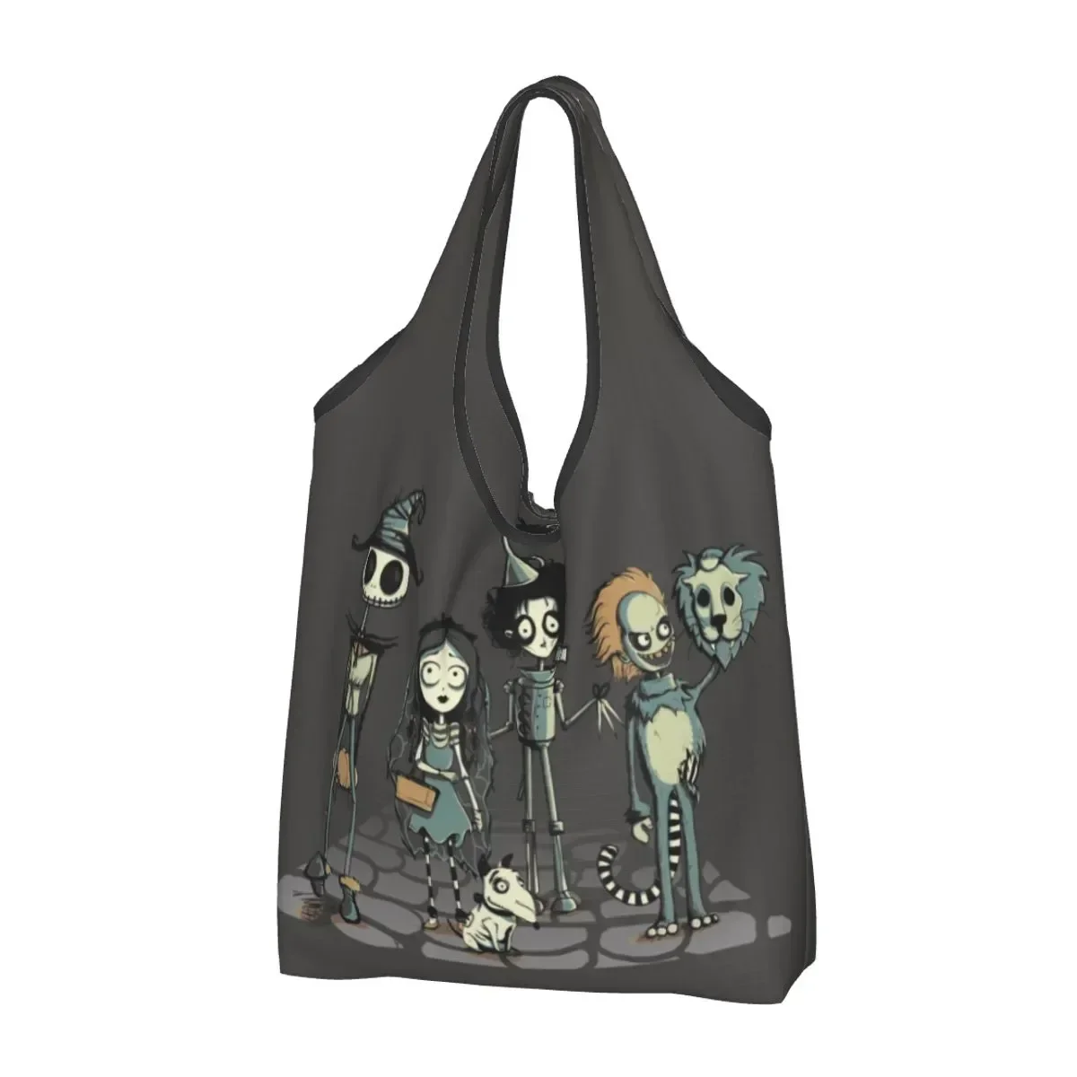 Reusable Tim Burton Horror Movie Shopping Bag Women Tote  Portable Gothic Halloween Film Groceries Shopper s