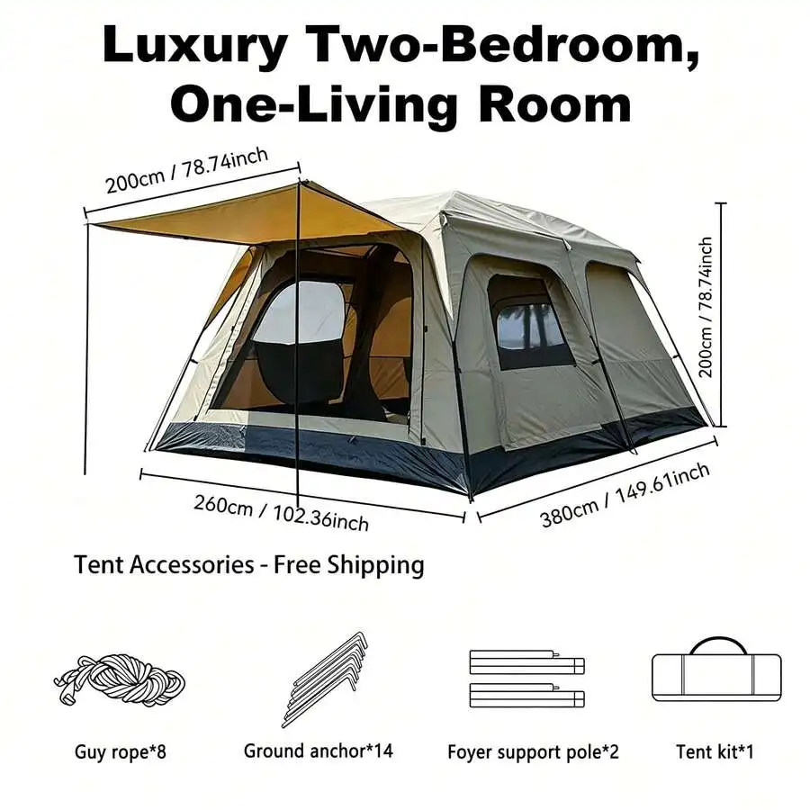 4/8/12-Person Outdoor Camping Tent With A Spacious Interior That Easily Accommodates Multiple People; Waterproof And UV-Resistan