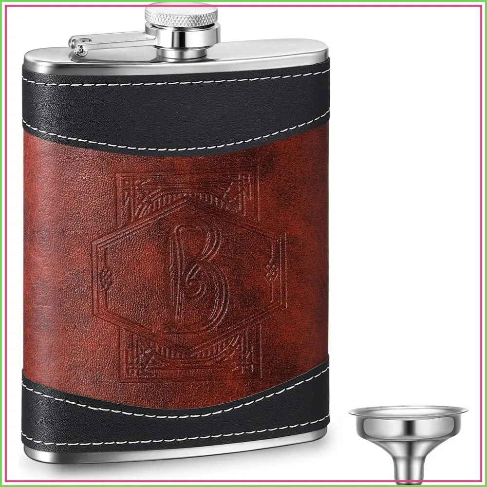 

Personalized Monogrammed 8 oz Stainless Steel Hip Flask with Leather Sleeve, Gift for Dad Grandpa Wedding