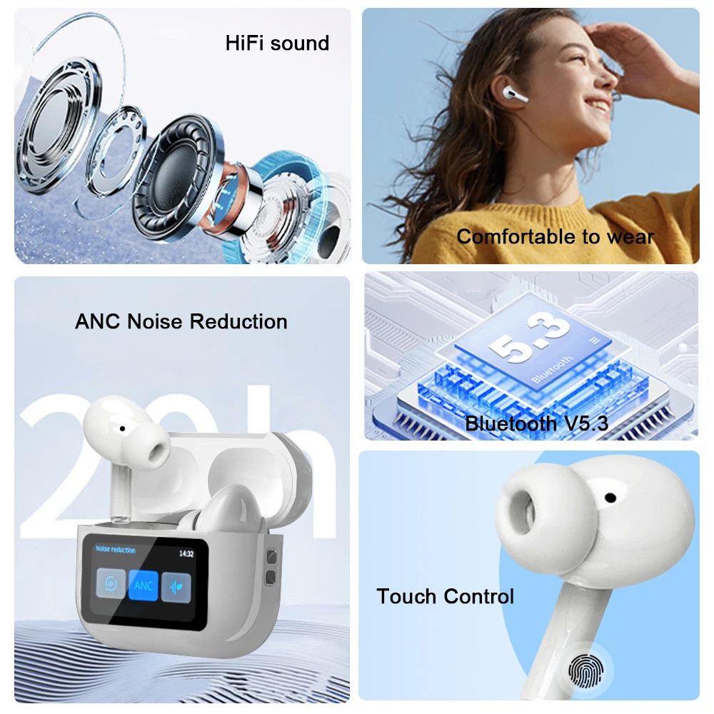 الأصلي الوحش سماعة لاسلكية تعمل بالبلوتوث سماعات HiFi سماعات ستيريو الصوت الرياضة لعبة سماعات TWS سماعات الأذن LCD شاشة تعمل باللمس APP