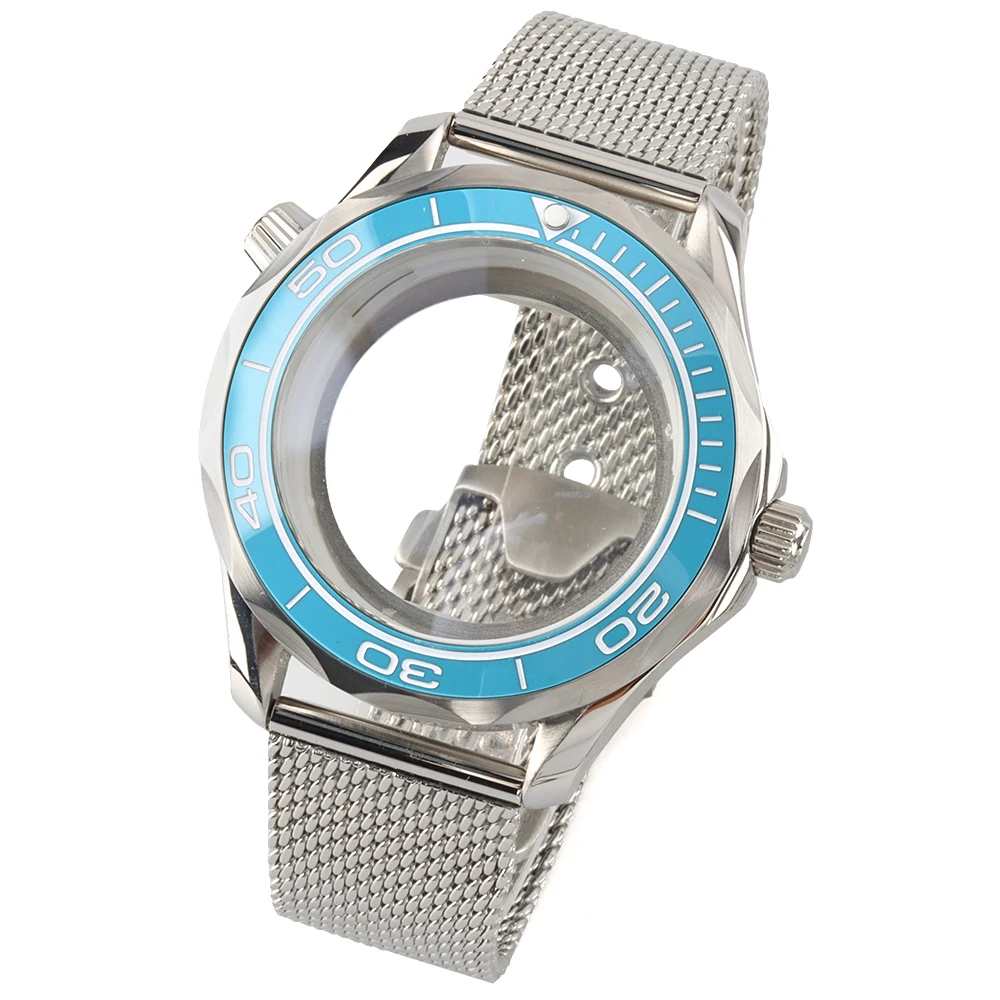 

NH35 41mm Case Stainless Steel Mesh Bracelet Men Waterproof Watch Parts For Seamaster 300 NH35/NH36 Automatic Movement 31mm Dial