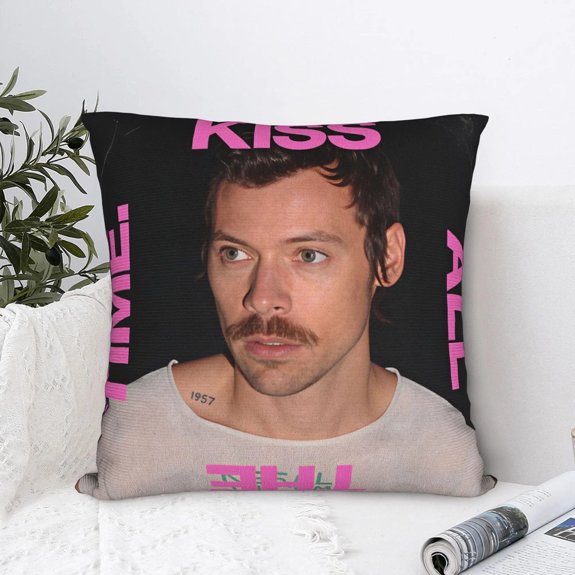 Pillow Case Harrys S-Styles Kiss Al the Time Square  Pillow Cover For Wedding Party Home Decor Funny Pillowcases