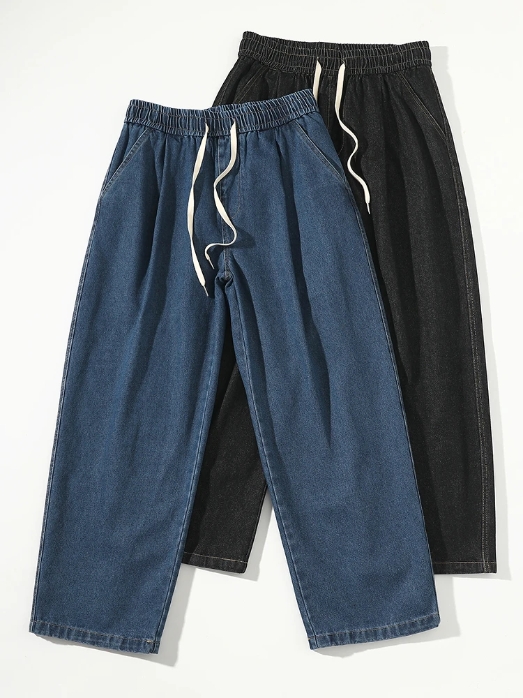 

Джинсы классического стиля на шнурке, свободного кроя, прямые, из хлопкового денима, молодежные, модные, в стиле Cityboy, унисекс, фасон «морковки»