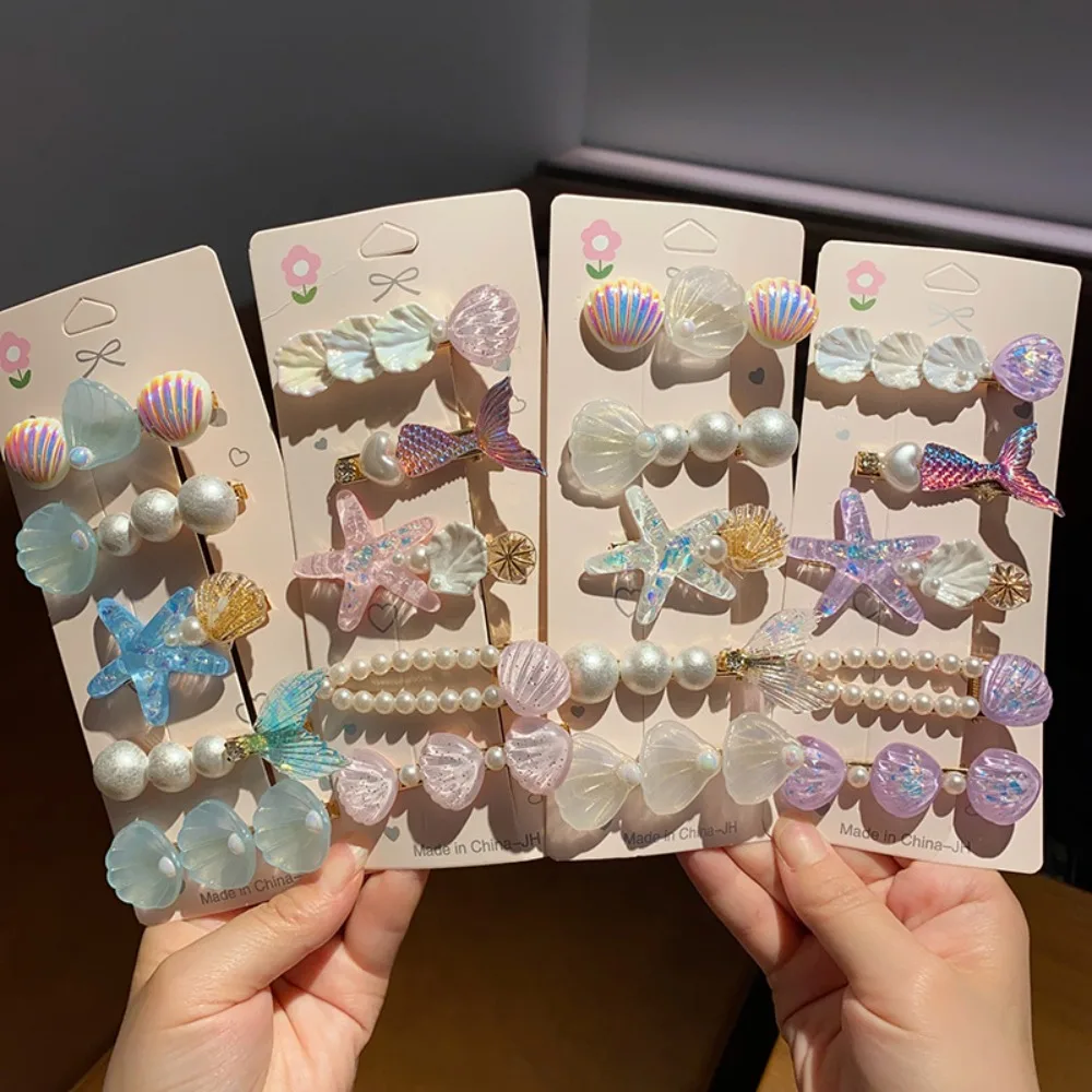 1Set/5Pcs Ocean Series Shell Starfish Hair Clips, Seaside Side Bangs Clips, Cute Summer Beach Hair Accessories for Women
