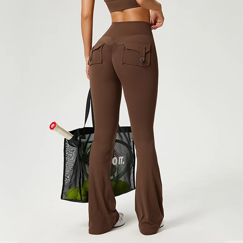 TRY TO BN ヨガパンツ ポケット付き フレア レギンス スポーツ フィットネス ハイウエスト スクランチレギンス ワークアウトパンツ ジム レディースウェア
