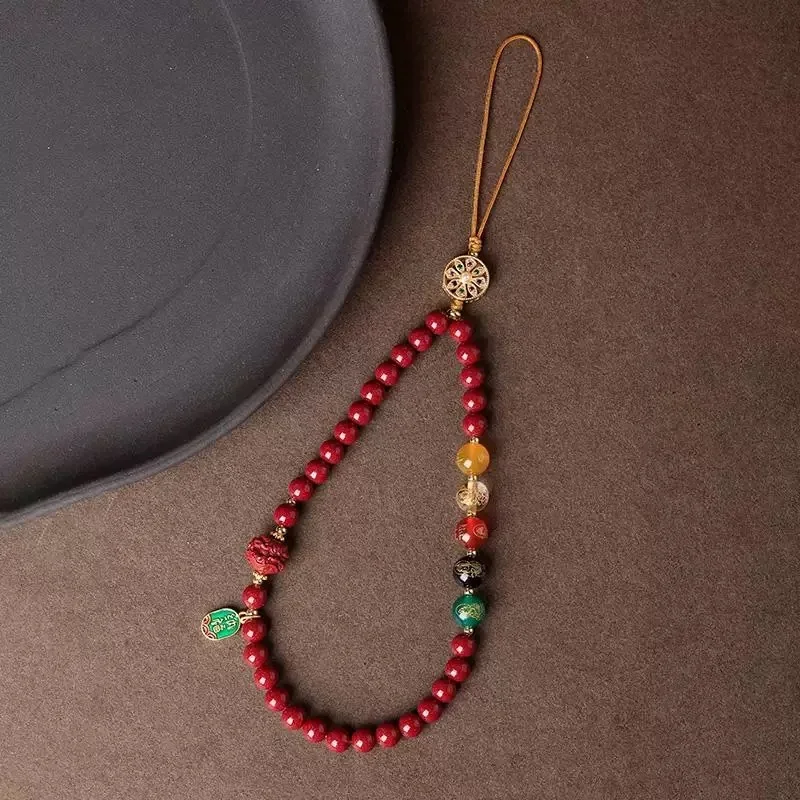 Five-way God of Wealth Cinnabar Mobile Phone Chain, Women's Exquisite High-end Pendant, Lanyard