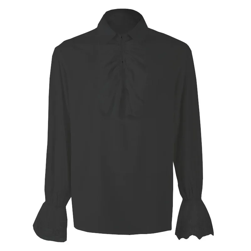 Camisa masculina da idade média, dia das bruxas, renascentista, gola com babados, com performance de palco, parte inferior