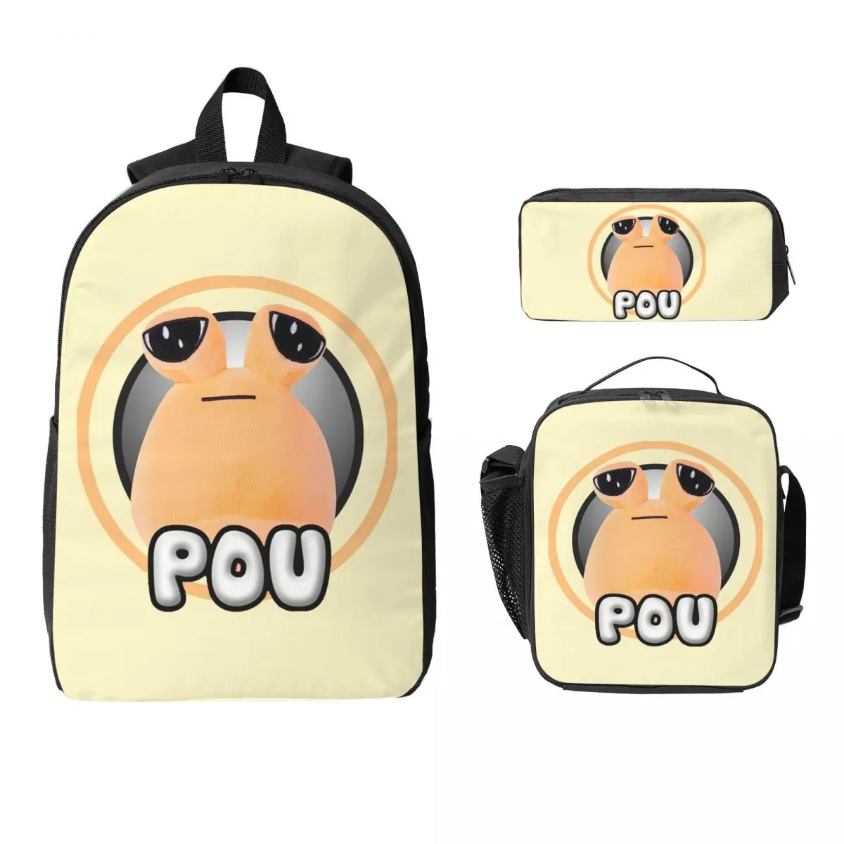

My Pet Alien Pou Cute Cartoon Backpack Student BookBag School Bag Laptop Shoulder Bags 3ps Insulated Lunch Bag Pencil Case