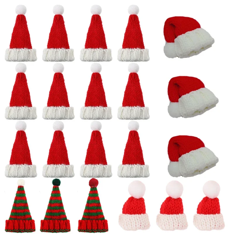 3-20pcs Mini Knitting Hats Christmas Mini Knitting Doll Craft Hats Wool Hat for Christmas Ornaments DIY Sewing Craft Accessories