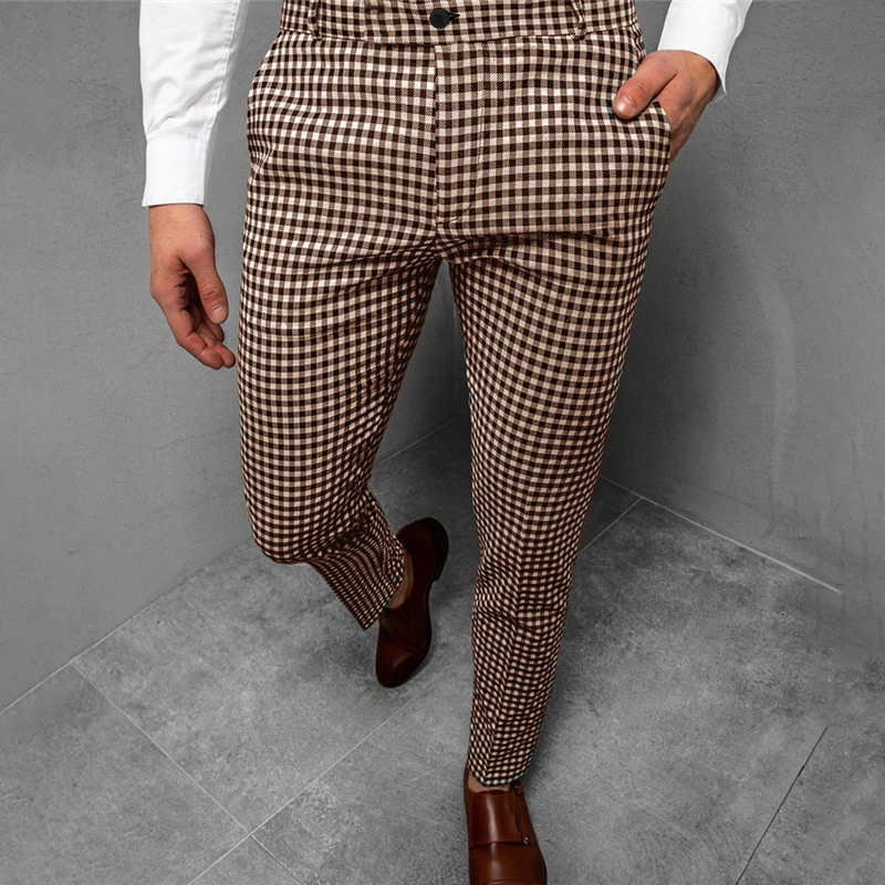 Men\'s Fashion Plaid Pants 3D Printed Comfortable Business Pants Casual Quick Drying Straight Pants Suit Pants Spring Summer