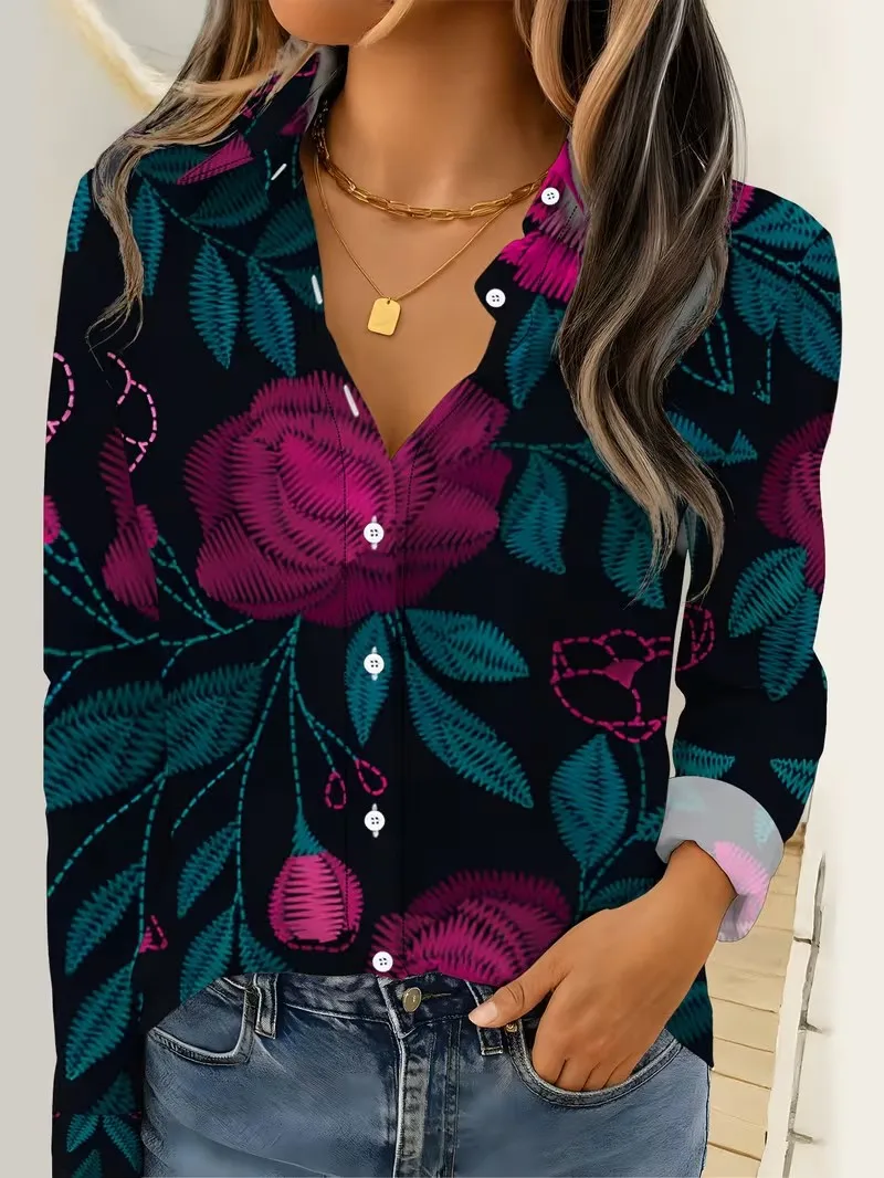 Women Long Sleeve Shirt Fashion Elegant Floral Print Blouse Elegant Casual Daily Wear Spring Autumn Blouse Tops Office Lady 2026