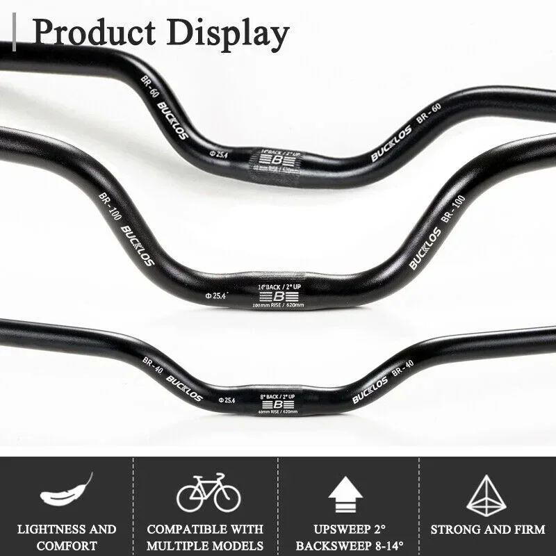 BUCKLOS 31.8*720/780mm Handlebar 90mm Hi-Riser MTB DH Bike Bar 25.4mm Riser 60/100mm U-shaped Bicycle Handle Bar 620mm Cycling