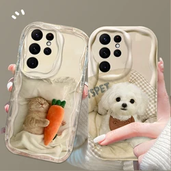 Lovely Cat Dog 3D Wave Case For Samsung Galaxy S24 Ultra S23 S22 Plus S21 S20 FE A25 A55 A35 A15 A16 A05 A05S A06 Silicone Capa