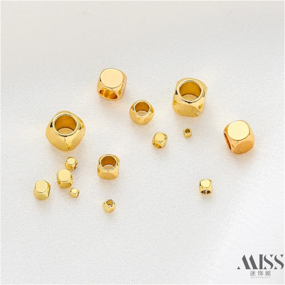 18K Gold-plated Geometric Cube DIY Accessories, Square Spacer Beads, Handmade Bracelet, Necklace, Headwear Material